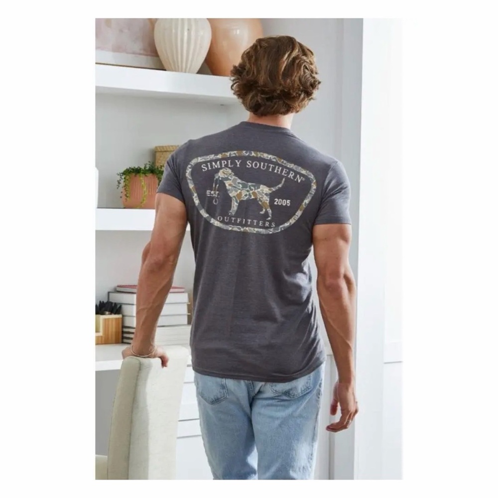 Simply Southern Charcoal Tee with Camo Dog Graphic- NWT - Picture 3 of 5